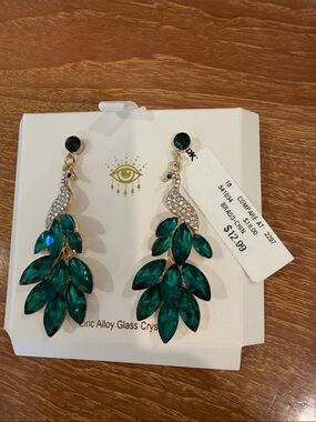 Gold-Tone Emerald Green Drop Earrings